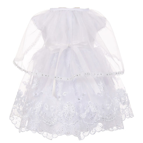 The Rain Kids Baby Girls White Short Sleeve Organza Cape Baptism Dress 0-24M - SophiasStyle.com